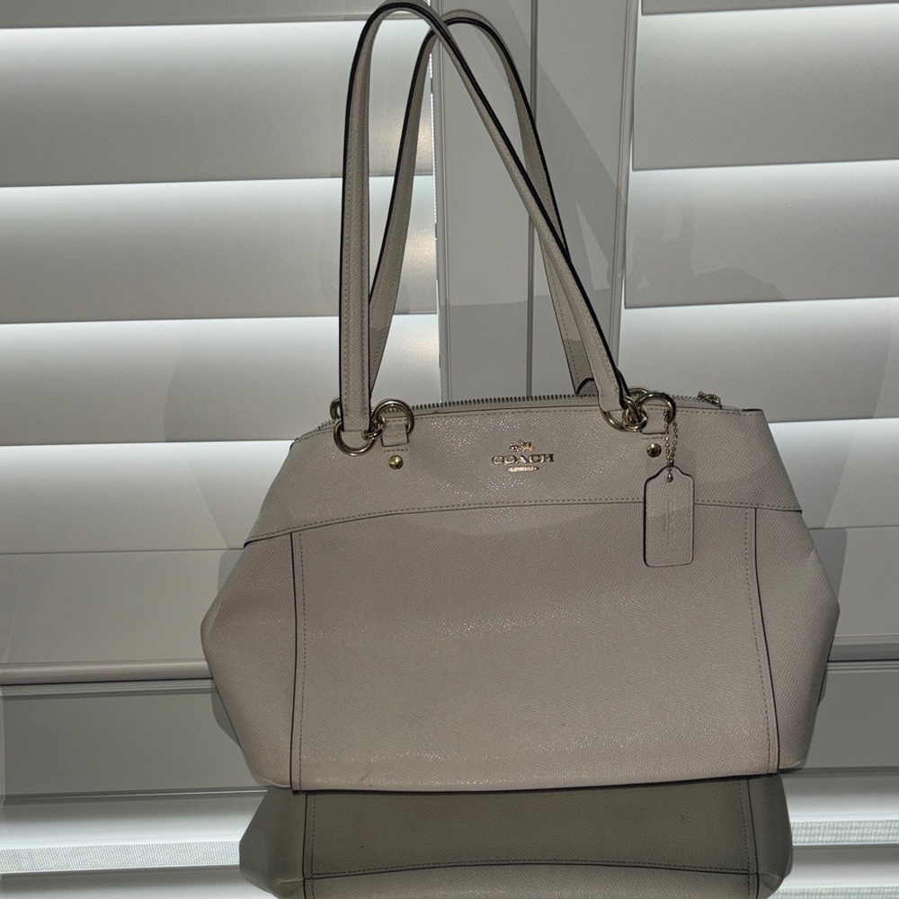 Coach Pebbled Leather Tote in Light Gray